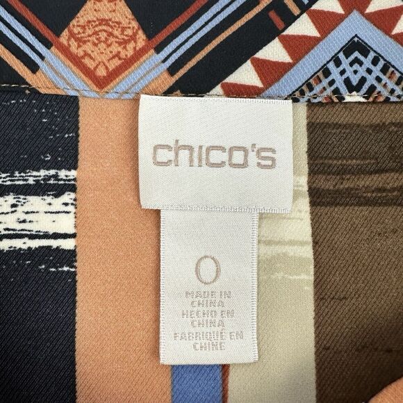Chico's Multicolor Geometric Chiffon Blouse 3/4 Sleeve Boat Neck Sz S (Chicos 0) - Picture 7 of 14
